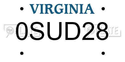 0SUD28 Virginia License Plate