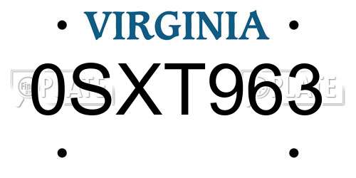 0SXT963 Virginia License Plate