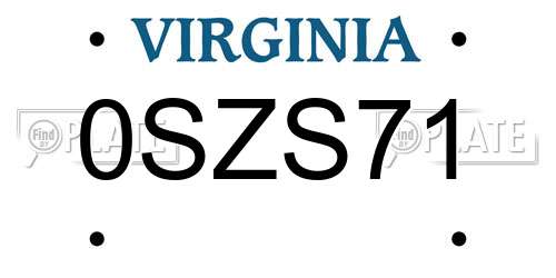 0SZS71 Virginia License Plate