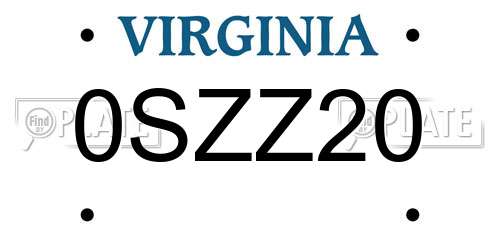 0SZZ20 Virginia License Plate