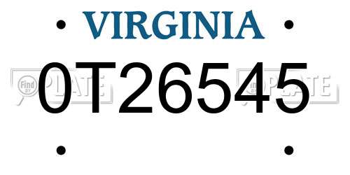0T26545 Virginia License Plate