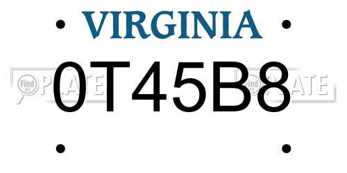 0T45B8 Virginia License Plate