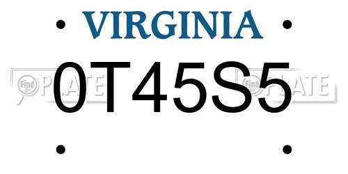 0T45S5 Virginia License Plate