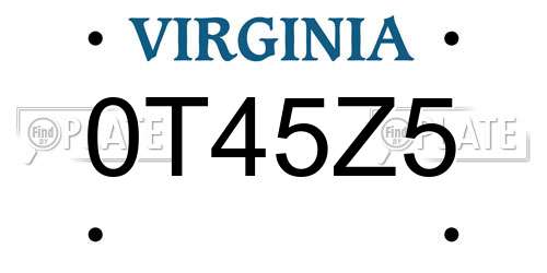 0T45Z5 Virginia License Plate