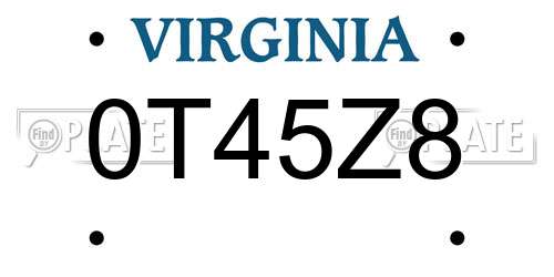 0T45Z8 Virginia License Plate
