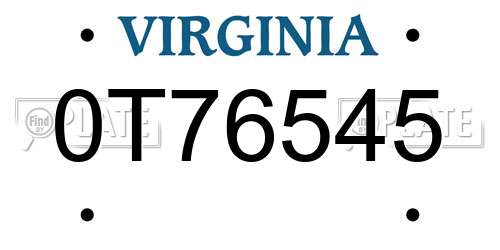 0T76545 Virginia License Plate