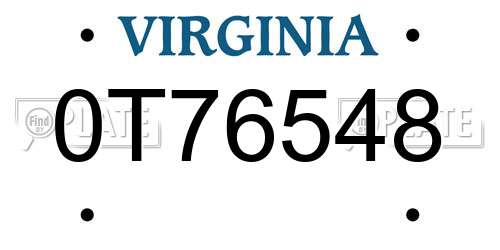 0T76548 Virginia License Plate