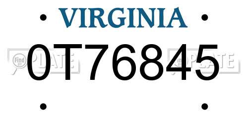 0T76845 Virginia License Plate