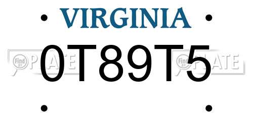 0T89T5 Virginia License Plate
