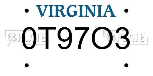 0T97O3 Virginia License Plate