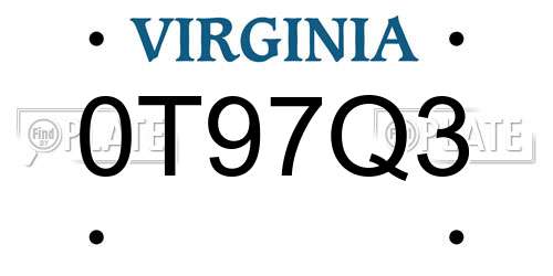 0T97Q3 Virginia License Plate