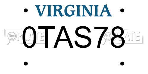 0TAS78 Virginia License Plate