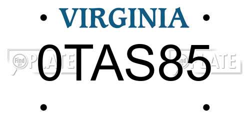 0TAS85 Virginia License Plate