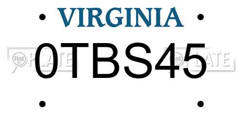 0TBS45 Virginia License Plate