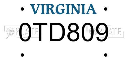 0TD809 Virginia License Plate