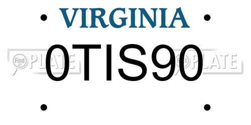 0TIS90 Virginia License Plate