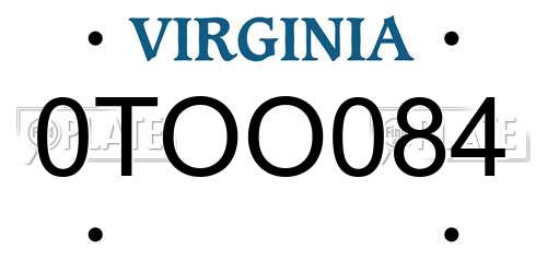 0TOO084 Virginia License Plate