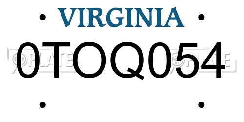 0TOQ054 Virginia License Plate
