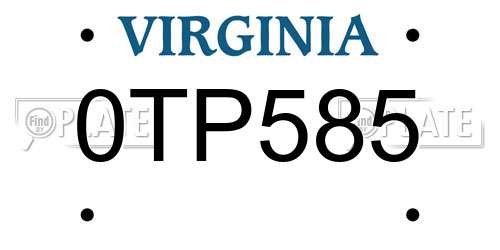 0TP585 Virginia License Plate