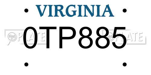 0TP885 Virginia License Plate