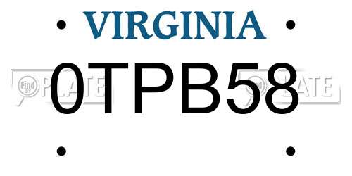 0TPB58 Virginia License Plate
