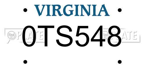 0TS548 Virginia License Plate