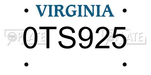 0TS925 Virginia License Plate