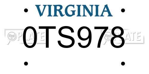 0TS978 Virginia License Plate