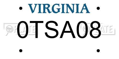0TSA08 Virginia License Plate