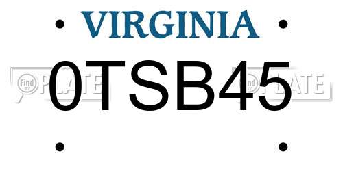 0TSB45 Virginia License Plate