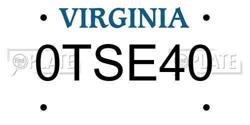 0TSE40 Virginia License Plate