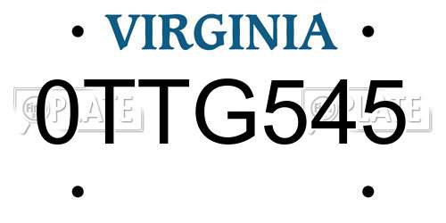 0TTG545 Virginia License Plate