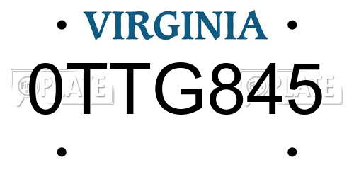 0TTG845 Virginia License Plate