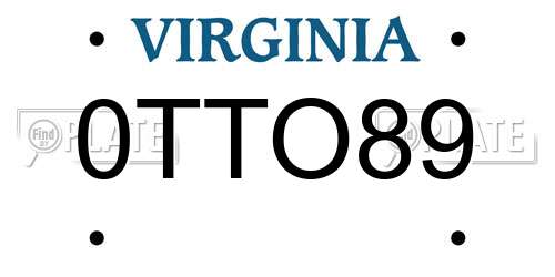 0TTO89 Virginia License Plate