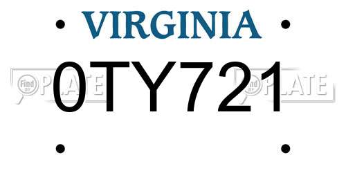 0TY721 Virginia License Plate