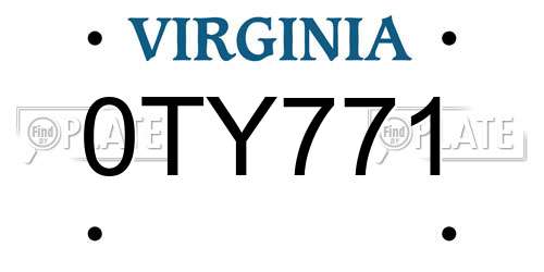 0TY771 Virginia License Plate