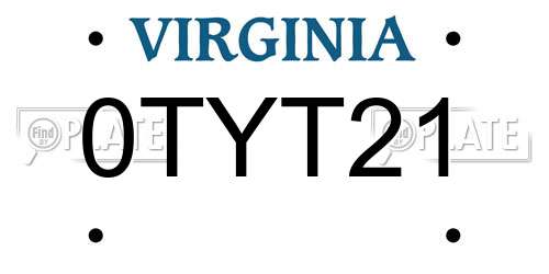 0TYT21 Virginia License Plate
