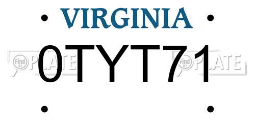 0TYT71 Virginia License Plate