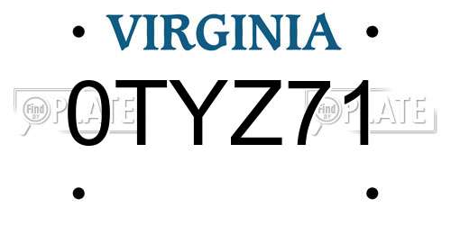 0TYZ71 Virginia License Plate