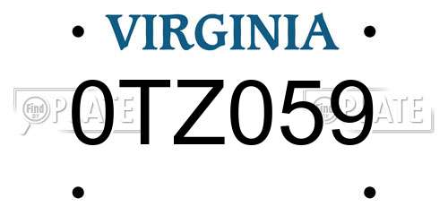 0TZ059 Virginia License Plate