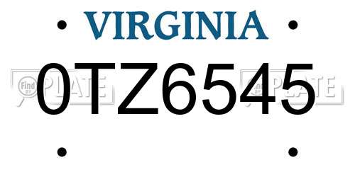 0TZ6545 Virginia License Plate