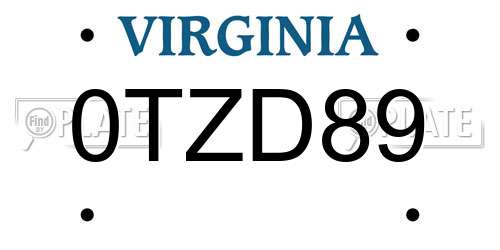 0TZD89 Virginia License Plate