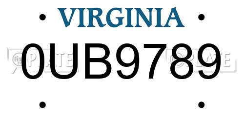 0UB9789 Virginia License Plate
