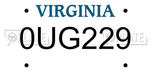0UG229 Virginia License Plate