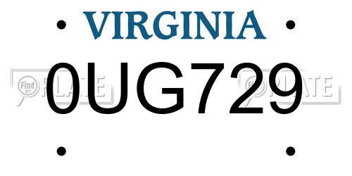 0UG729 Virginia License Plate