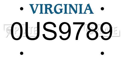 0US9789 Virginia License Plate
