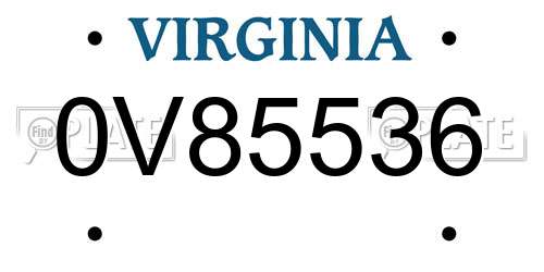 0V85536 Virginia License Plate