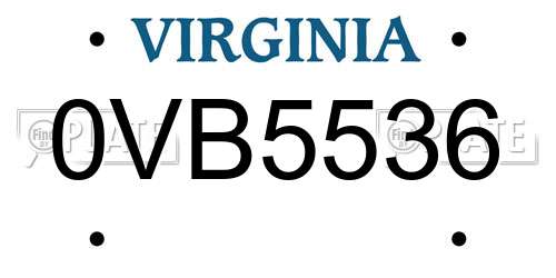 0VB5536 Virginia License Plate