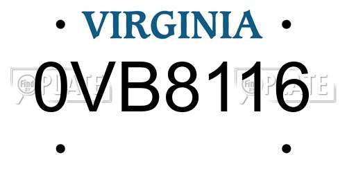 0VB8116 Virginia License Plate