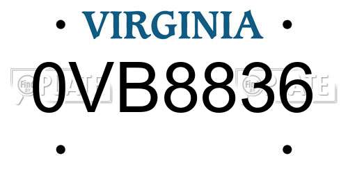 0VB8836 Virginia License Plate